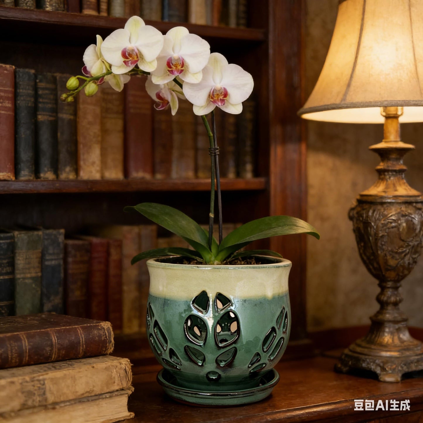 Fowargif 6.5inch Large Round Ceramic Orchid Pots with Holes, Flower Pot with Saucer for Indoor Plants Home Decorative, Round Planter,air Plant Pot