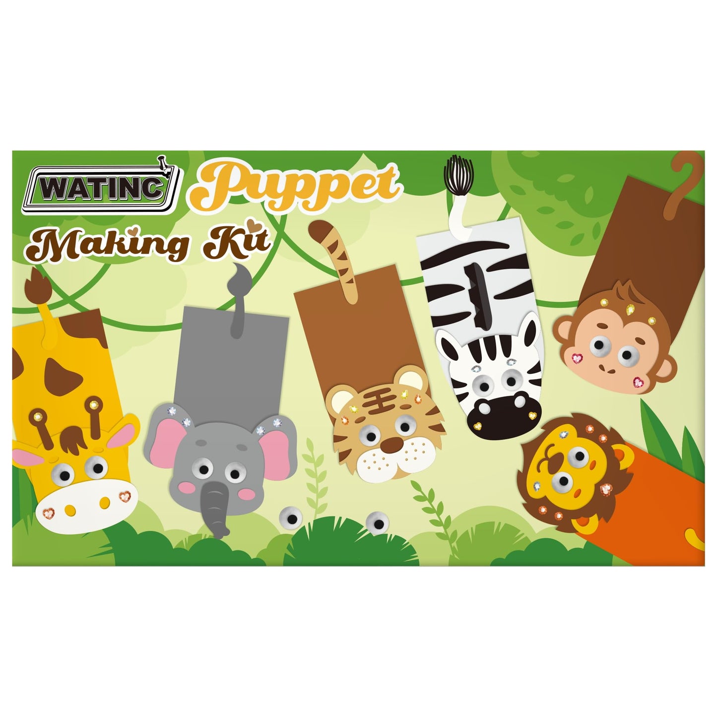 WATINC 6Pcs Hand Puppet Making Kit, Art Craft Felt Sock Puppet Toys, Creative DIY Make Your Own Pompoms Wiggle Googly Eyes Storytelling Role Play Party Supplies Gift for Girls Boys (Wild Animals A)