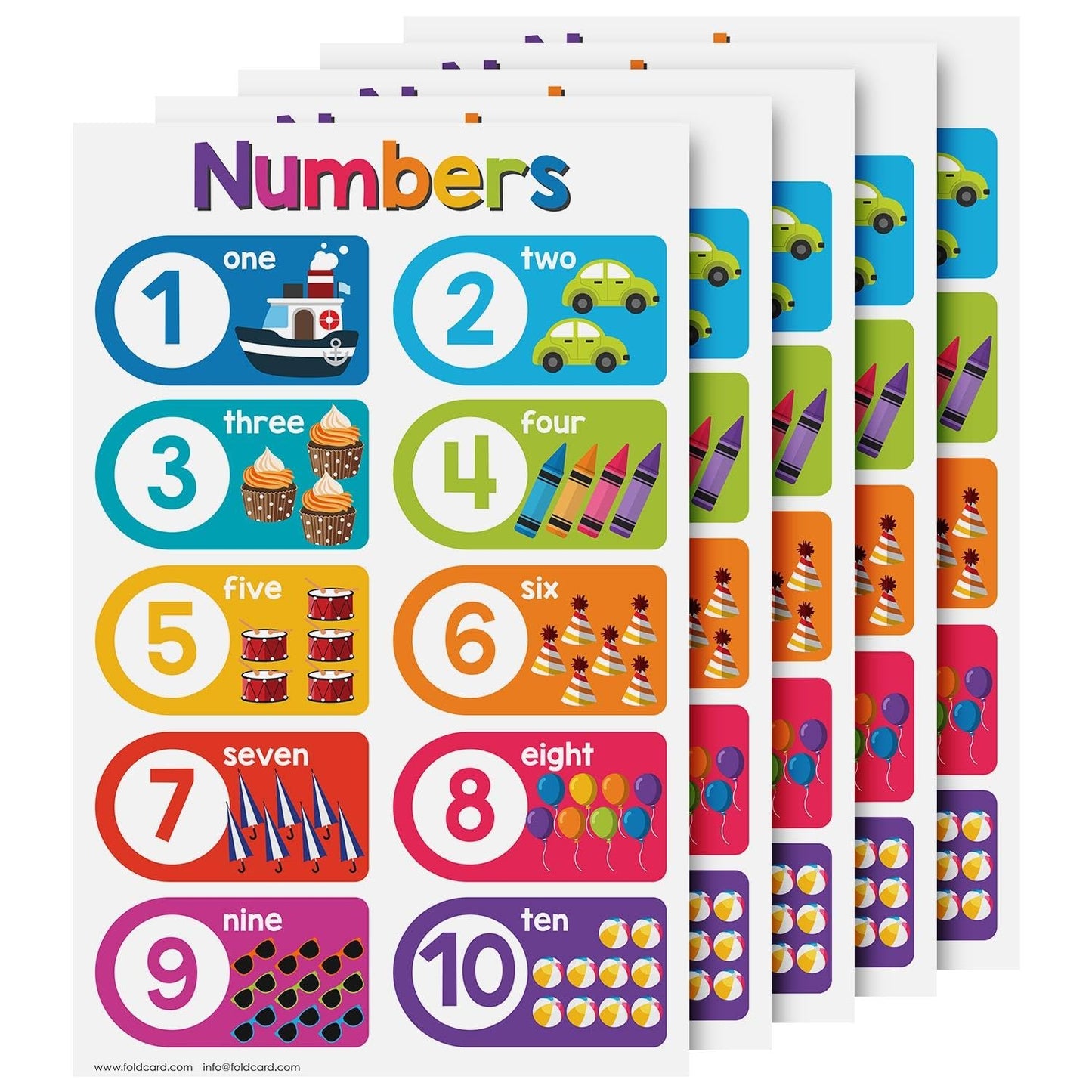 Numbers 1-10 Educational Charts for Preschool to Gradeschool – Bright and Colorful Visual/Learning Aid Poster for Classroom or Home | Printed on Glossy Durable Cardstock | 11" x 17" | 5 per Pack
