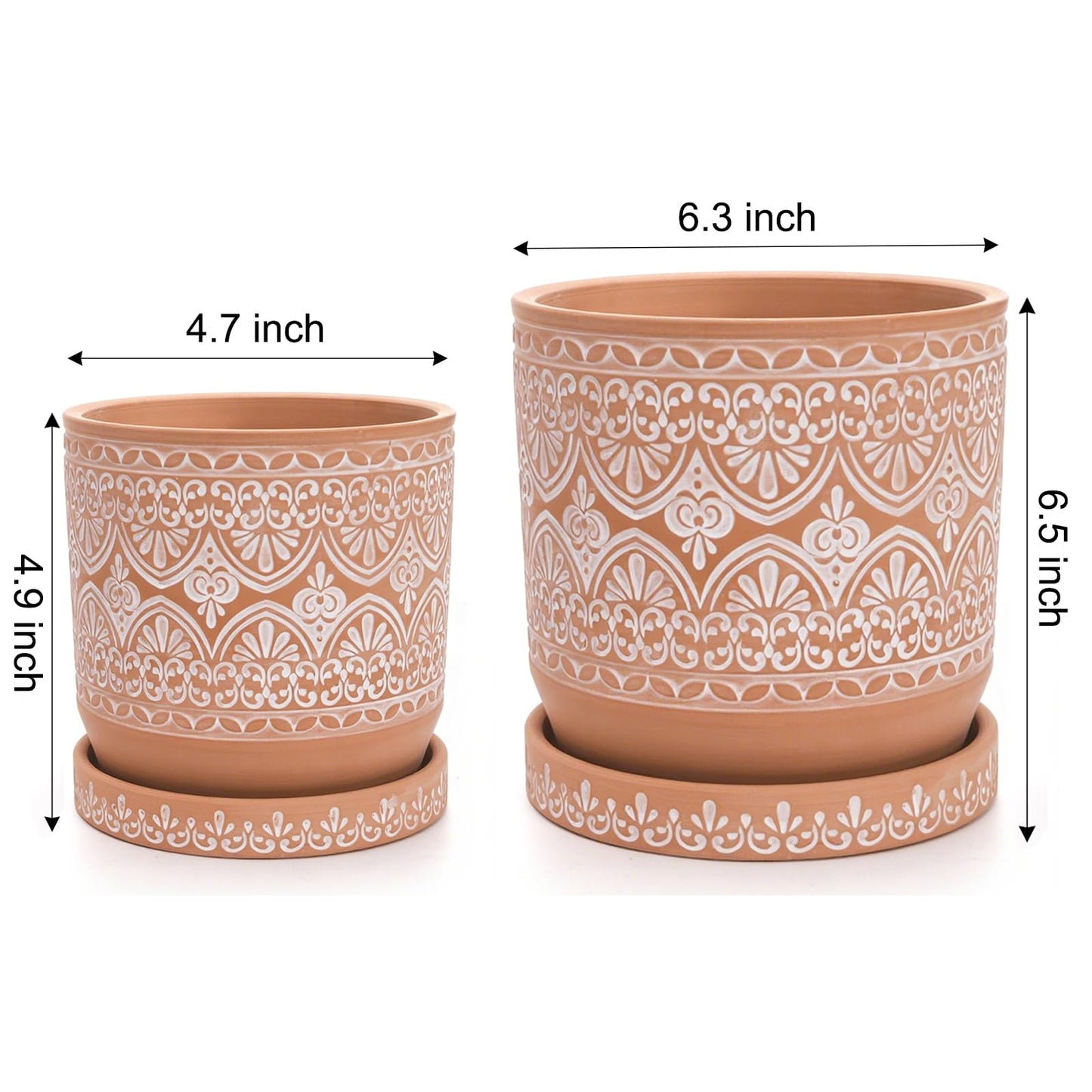 Suwimut Set of 2 Terracotta Plant Pots 4 Inch 6 Inch, Small Medium Clay Planter Pot, Ceramic Cactus Flower Succulent Pot with Drainage Hole and Saucer for Indoor Outdoor Plants