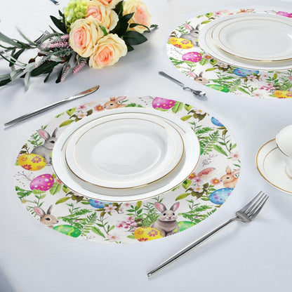 Easter Placemats Easter Bunny Eggs in Grass Flowers Round Placemats Set of 6 for Kitchen Table Washable Kitchen Table Mats Place mats