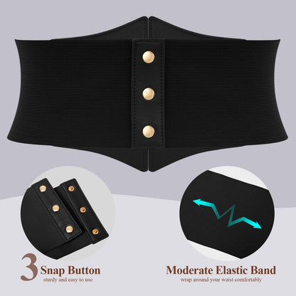 JKEEMI Women Corset Belt Wide Stretchy Waspie Elastic Waist Belt with Gold Buckle for Daily Cosplay Halloween Costume