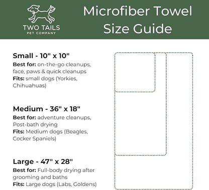 Two Tails Pet Company Pet N’ Dry Microfiber Bath Towel, Absorbent Dog Towels for Drying or Washing Large Dogs and Puppies, Soft and Lightweight, Fast Drying, Grooming Dog Supplies, Size Large