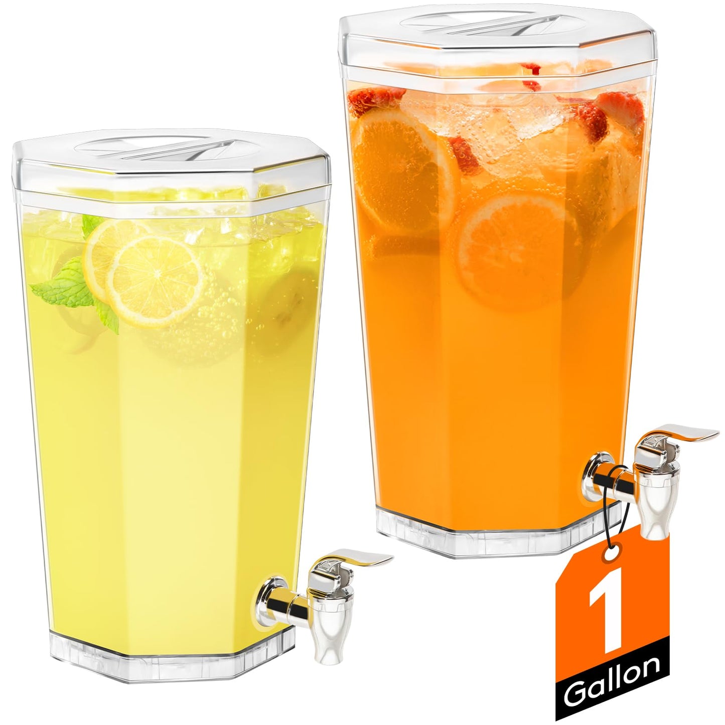 Lifewit 1 Gallon Drinks Dispense for Partiesr, Small Beer Dispenser, Plastic Beverage Pitcher for Cocktail, Soda, Tea, Juice Container for Lenmonade Stand, Mimosa Bar Supplies, 27 x 16 cm/10x6" 2 Pcs