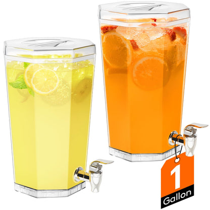 Lifewit 1 Gallon Drinks Dispense for Partiesr, Small Beer Dispenser, Plastic Beverage Pitcher for Cocktail, Soda, Tea, Juice Container for Lenmonade Stand, Mimosa Bar Supplies, 27 x 16 cm/10x6" 2 Pcs