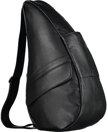 AmeriBag 19" Full-Grain Leather Healthy Back Bag Ergonomic Crossbody Sling for Everyday Use, Travel & Walking Comfort (Black)
