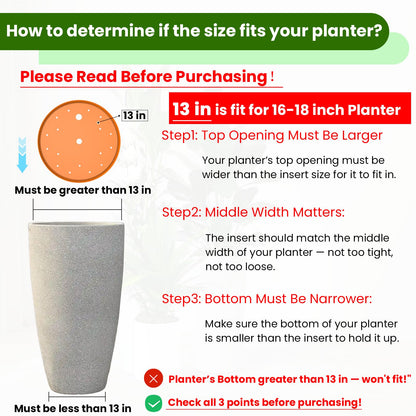 Furniok 2-Pack Round Planter Insert - Plant Pot Insert with Drainage Holes, Use Less Potting Soil, Planter Accessories for Indoor & Outdoor Use (13 inch)