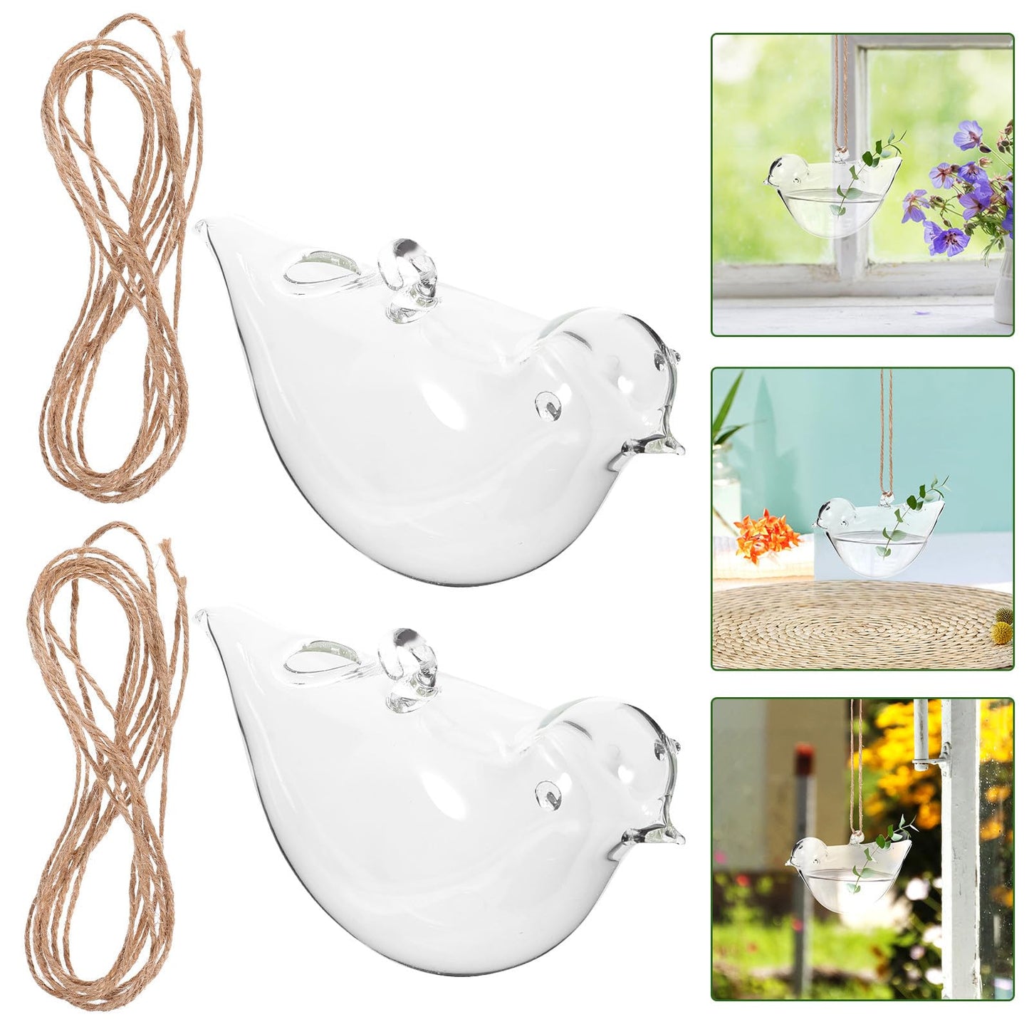 Uonlytech 2Pcs Hanging Glass Flower Vase Decorative Hydroponic Terrarium for Indoor Plants Bird Shape Small Planter Home Garden Décor
