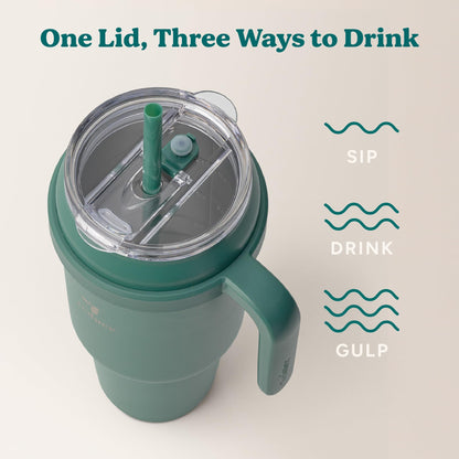 REDUCE 50 oz Stainless Steel Tumbler with Handle - Dual-Wall Vacuum Insulated Travel Mug, Sweat-Proof Lid & Reusable Straw - Keeps Drinks Cold for 24 Hrs, Fits Cupholders, Dishwasher Safe - Alpine