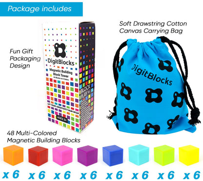 BrainSpark 48PCS Multi-Color DigitBlocks Magnetic Building Cubes STEM Montessori Magnet Blocks for Kids, Educational Building Block Construction Toy Set for Boys & Girls Ages 3-9