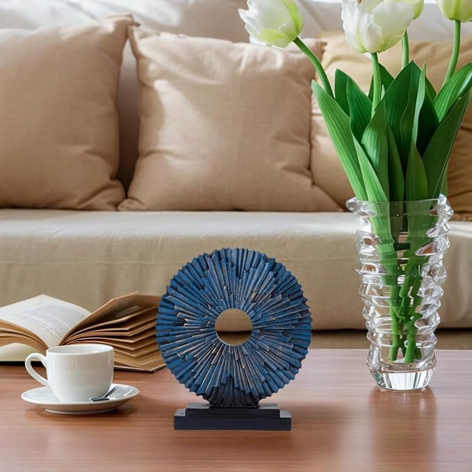 HODESumPure Gold Luxury Round Decorative Sculpture Statue Above Cabinet Home Decorations for Living Room Kitchen Fireplace Mantel Office Bookshelf Table Top Home Decor Accents (Blue S)