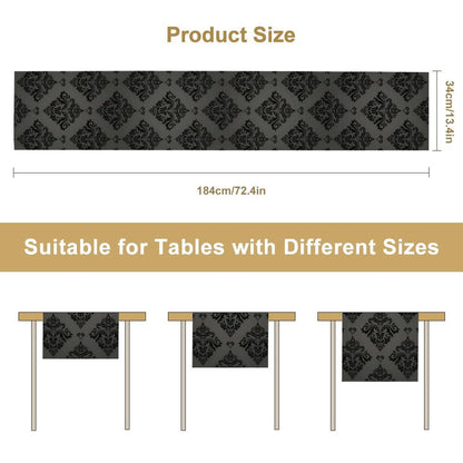 Halloween Table Runner, Classic Black Damask Print Table Runner for Holiday Party Kitchen Dining Decor, 13x70 Inch