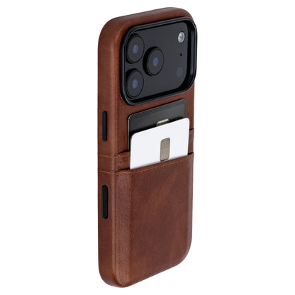 Dockem Card Case for iPhone 17 Pro with Magnetic Mounting Plate, Camera Control Button, Wallet with 2 Holder Slots: M2 Exec Premium Synthetic Leather (Brown)