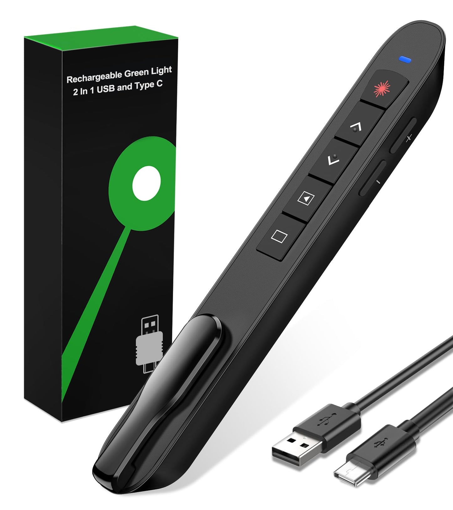 Green Light Clicker for Teachers–USB-C Rechargeable Presentation Clicker, Plug & Play Wireless Remote for PowerPoint/Keynote/Google Slides on Mac, Windows & Laptop, with Hyperlink & Volume Control