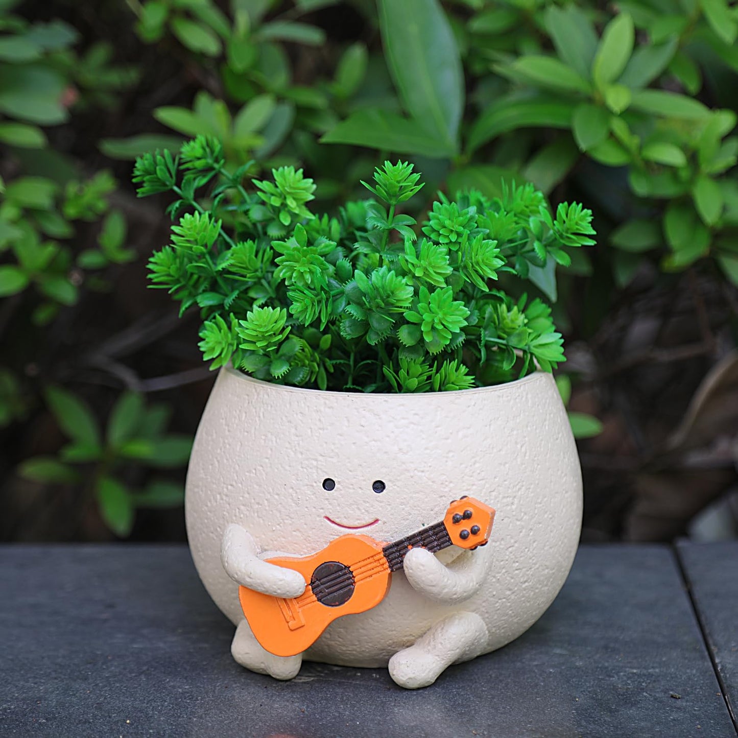 NINIPAPA Smiley Face Plant Pot Cute Guitar Planter with Drainage Holes Funny Small Flower Pots for Indoor Succulent, Unique Gifts for Plant Lover