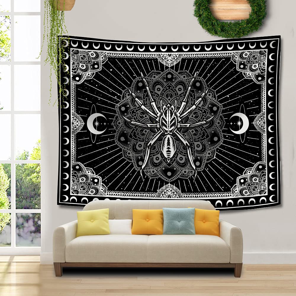 UHOMETAP Mandala Spider Wall Art - Bohemian Tapestry With Starry Sky and Moon Pattern for Living Room, Bedroom, Office - 80x60 Inches