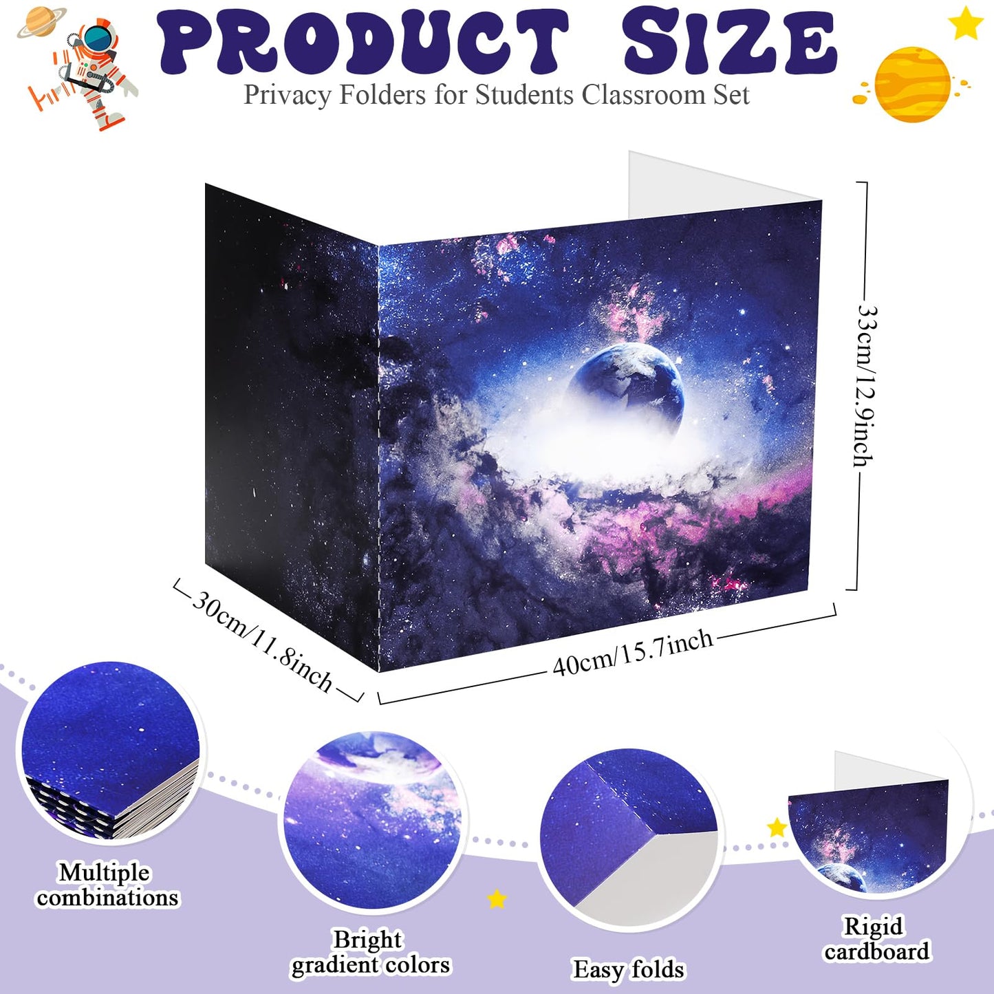 SATINIOR 24 Pcs Privacy Folders for Students, Desk Dividers for Classroom Testing, Trifold Cardboard Privacy Boards, Study Carrels Panel School Teacher Supplies(Galaxy Style,Purple)