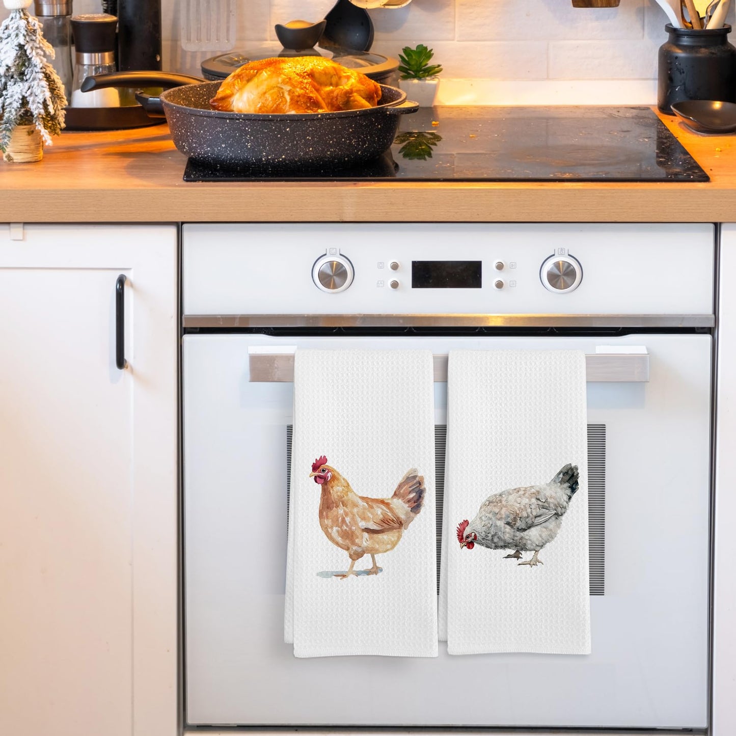 GWFSJYU Chicken Decor Kitchen Towels Set of 4, Farm Animal Rooster Dish Tea Towels for Kitchen, Chicken Gifts for Women,Farmhouse Chickens Decorative Hand Towel for Bathroom, 16x24 Inch