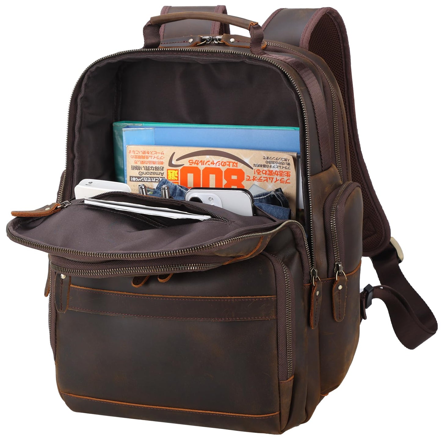 TIDING Full Grain Leather Backpack for Men 15.6 Inch Laptop Bag Large Capacity Business Travel Hiking Shoulder Daypacks