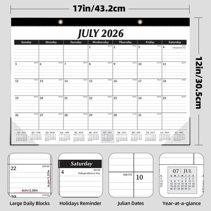 ZTX Desk Calendar 2026-2027, 18 Months Calendar Runs from July 2026 to December 2027, 17" x 12" Large Calendars 2026-2027 Monthly Planner with Plastic Cover for Teacher Home Desk Top