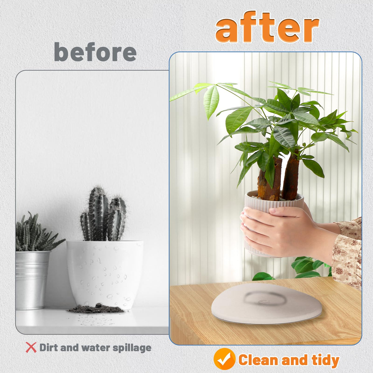 Elfcool Plant Saucer Quick Dry Absorbent Flower Plant Pot Saucer Dirp Tray Diatomaceous Earth Plant Mat for Indoor Outdoor Plants (12''-Off White-1pack)