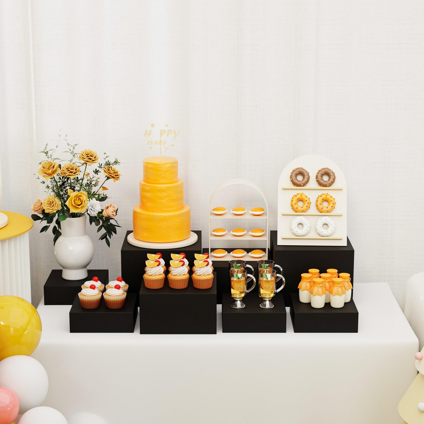 NEETBU Metal Display Stands for Buffet Table - Black & White Cake Risers, Cupcake Stand for Wedding, Party, Catering Supplies, Elegant Food Risers for Displaywith 3Pcs Hollow Bottoms 6''x7''x8''