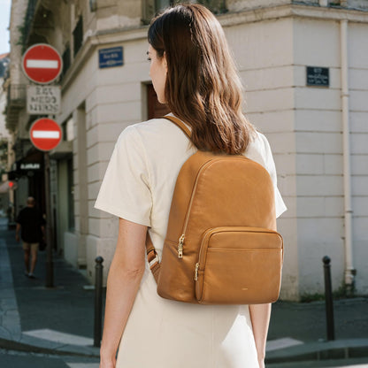 Kattee Leather Backpacks for Women,Fashion Multi-fuction Bag with Card Zipper Bag Attached at the Back for Travel Work Shopping and School, Brown