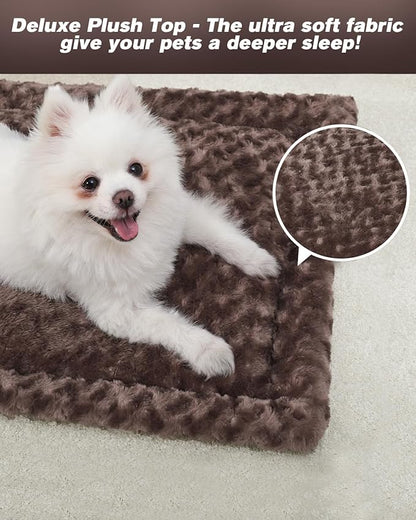 Washable Dog Bed Mat Crate Pad Soft Fluffy Pet Kennel Beds Dog Sleeping Mattress for Large Jumbo Medium Small Dogs, 30 x 19 Inch, Brown