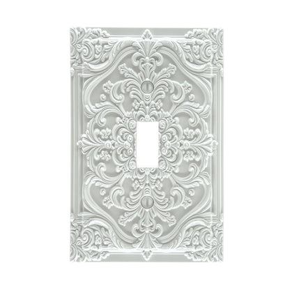 Spshian Decorative Light Switch Plate Covers White Flower Elegant 3D Floral Embossed 1 Gang Light Switch Cover Plate Single Toggle Wall Plate Outlet Covers Faceplate for Bedroom Home Decor