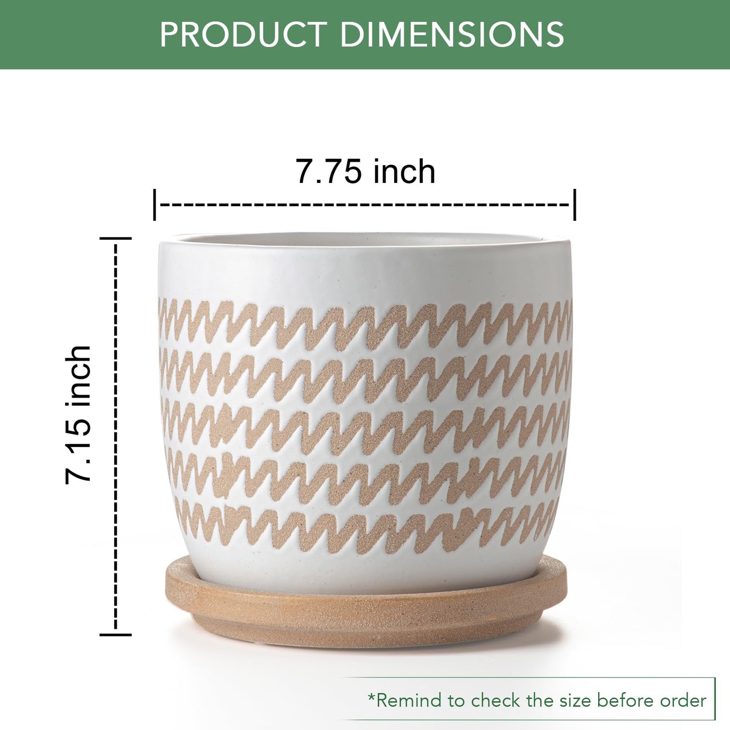 POITONRU Ceramic Flower Pots Indoor-Outdoor: 7.75 Inch Large Planters with Drainage Holes & Saucer - Modern Decorative Plant Pots Ceramic for Home Gardeners (Wave)