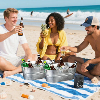4 Pack Galvanized Tub 3.1 Gallon Ice Bucket Large Metal Drink Buckets for Parties Beer Beverage Tub with Carry Handles for Champagne Cocktails Wine Cooling for Mimosa Bar Supplies