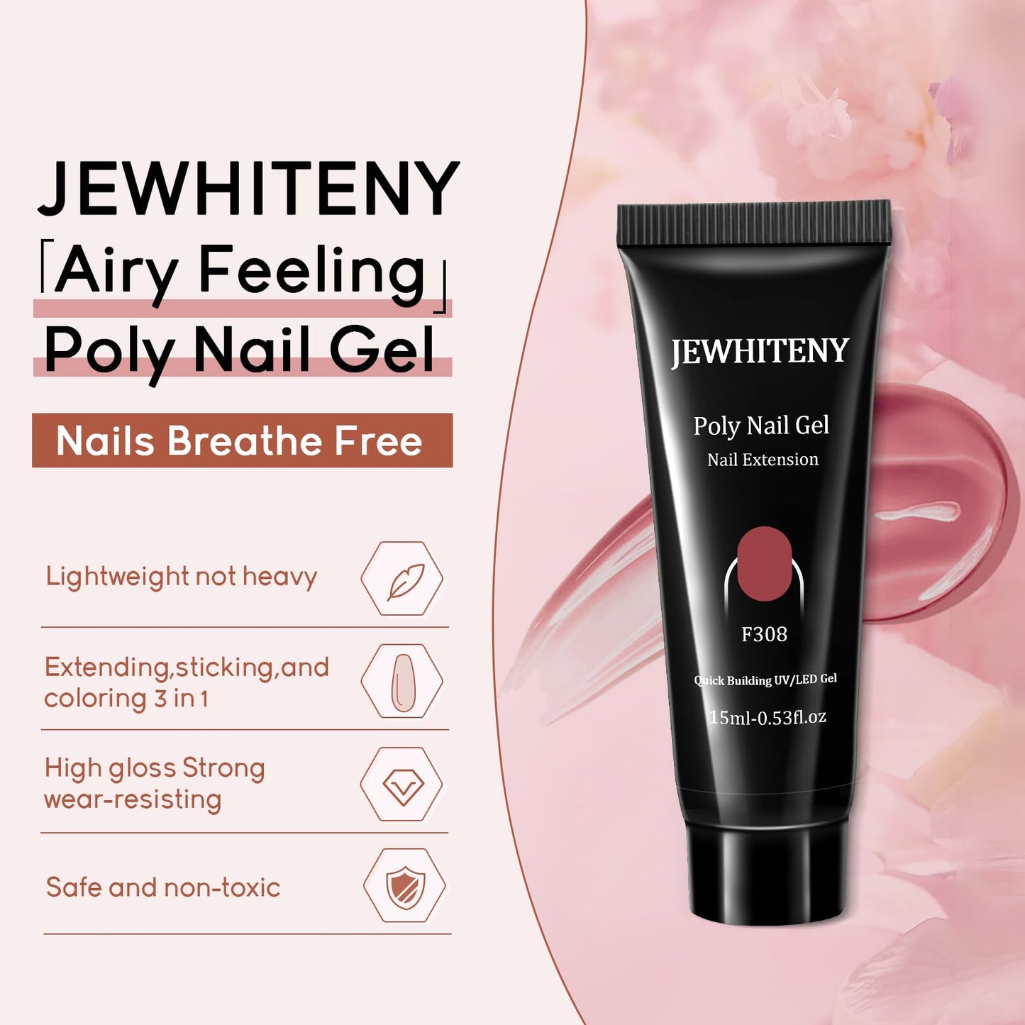 JEWHITENY Poly Extension Gel Nail Kit 14 PCS Poly Gel Kit with Slip Solution and Mini Lamp Nail Art Design Beginner