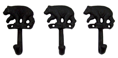 Wowser Rustic Black Bear Cast Iron Wall Hooks, Set of 3, 5 Inches