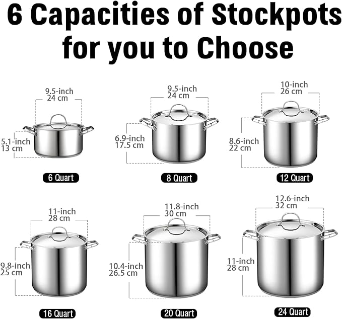 Cooks Standard Classic 8 Quart Stock Pot with Lid, Stainless Steel Pasta Pot