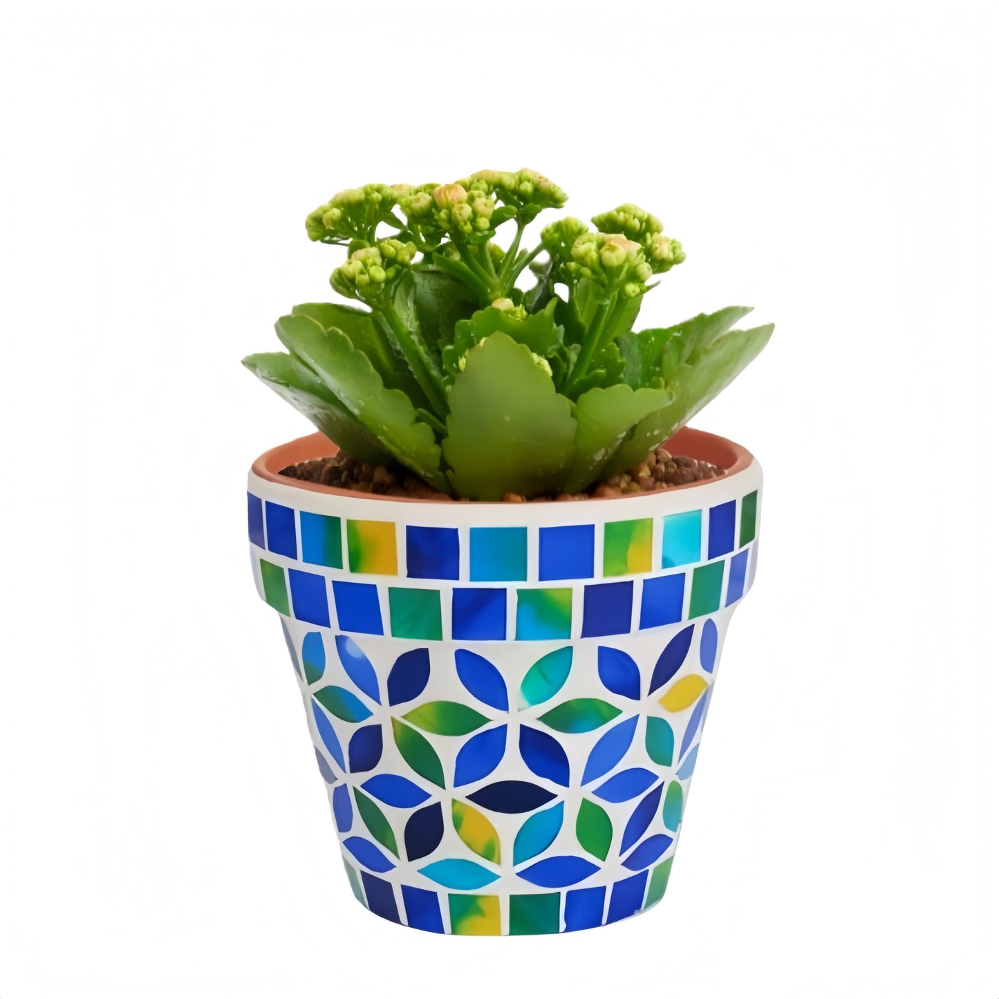 VOREEN Handmade Mosaic Planter, Small Terracotta Pot with Glass Mosaic Exterior and Drainage Hole, Decorative Indoor Outdoor Plant Pot for Succulents, Cactus, Desk, Shelf, Windowsill, Patio & Garden