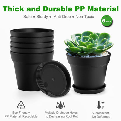 FHWTY 6 Pack 4in Plastic Plant Pots Black & 6 Pack 4in Plastic Plant Pots Terracotta