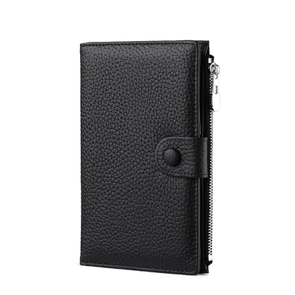 Genuine Leather Passport Holder for International Travel, RFID Blocking Compact Travel Wallet with Card Slots, Zipper Coin Pocket and SIM Slots, Slim Passport Cover Case, Black