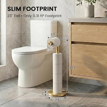 Cesun Extra Weighted Base Toilet Paper Holder Stand - SUS304 Rust Proof Free Standing Tissue Roll Holder for 4 Rolls, No Tipping, No Slipping, Gold