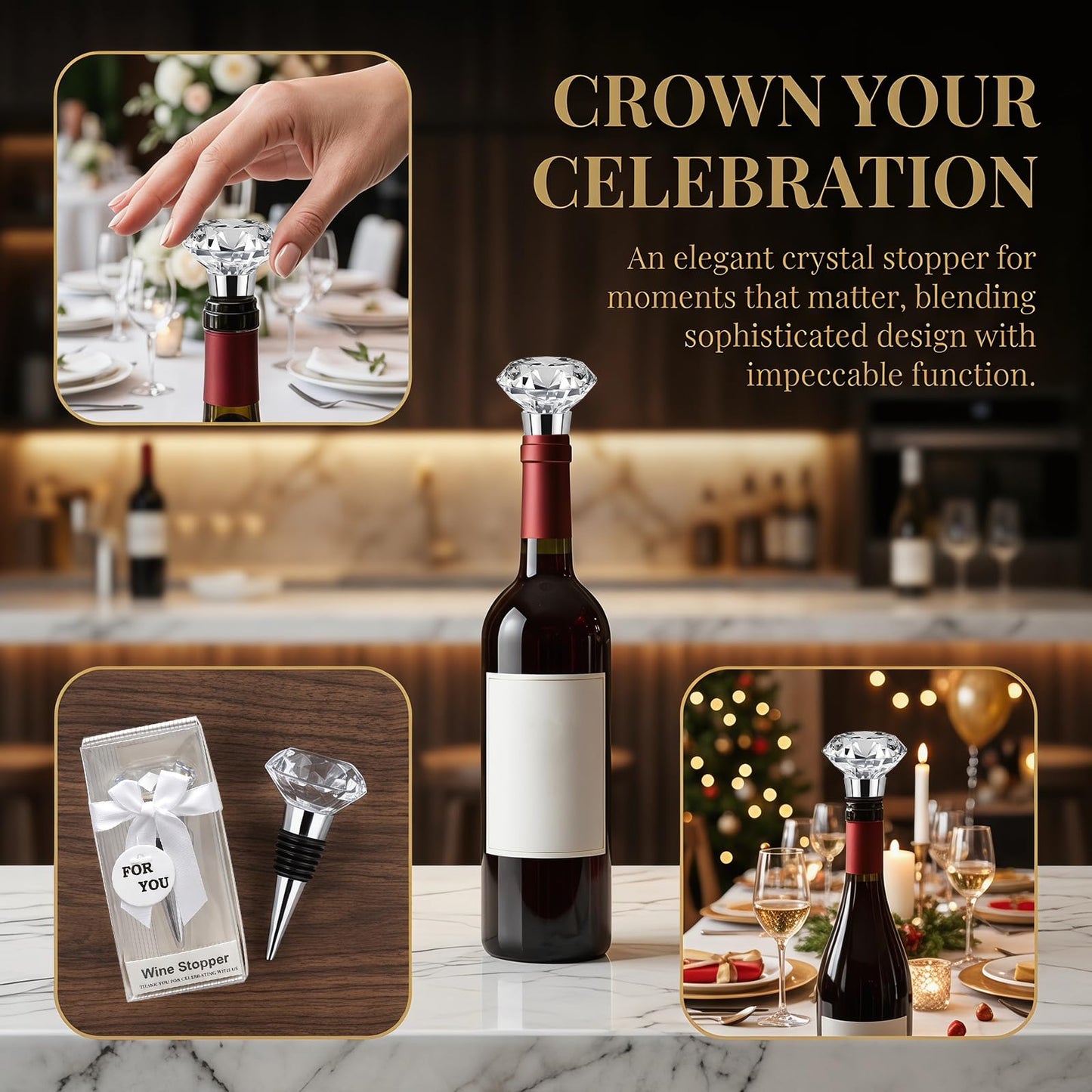 30PCS Crystal Wine Stoppers Diamond Decorative Wine Bottle Stopper for Wedding Bridal Shower Souvenir Decorations Keepsakes for Guests