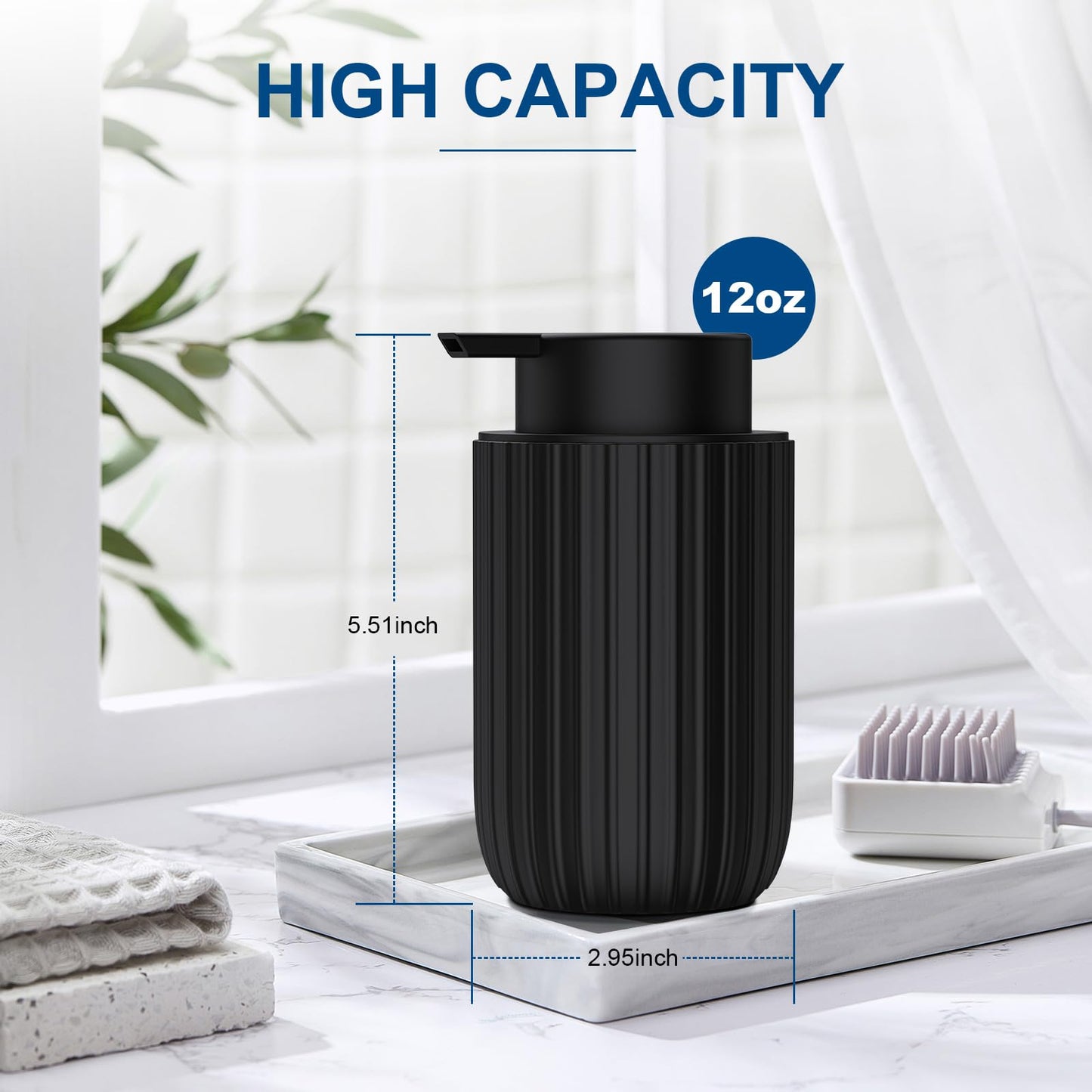 Ceramic Foaming Soap Dispenser, 12 oz Bathroom Foam Hand Soap Dispenser, Refillable Lotion Soap Dispenser with Removable Pump for Kitchen Hand Wash Dispenser, Modern Home Decor(2Pack-Black)