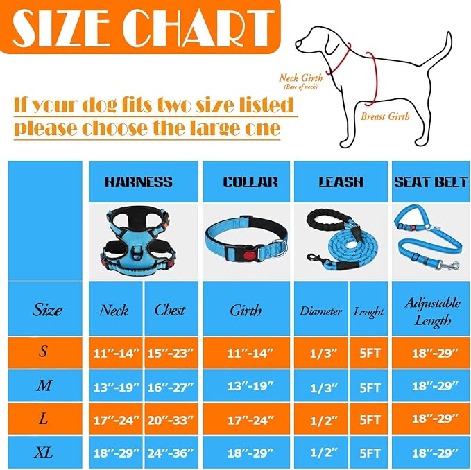 LOBEVE No Pull Dog Harness, Collar & Leash Set | Includes Dog Seat Belt, Collapsible Bowls & Poop Bag Dispenser. Ideal for Training, Walking, Hiking. Fits Small to Large Dogs(Blue-S)