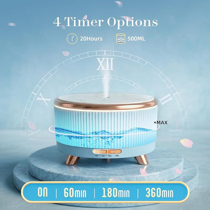500ML Large Capacity Essential Oil Diffuser, Ultrasonic Aromatherapy Diffuser with 7 Color LED Lights with Remote Control, Cool Mist Humidifier, Timed Mist, Auto Shut-Off (Blue)