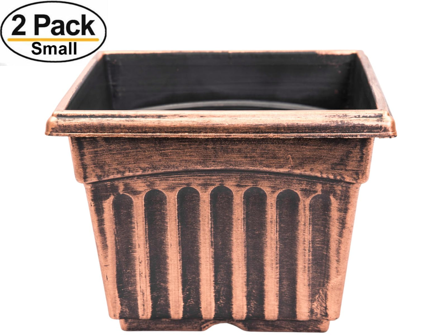9" Square Planter Rustic Victorian Look 2 Pack Flowerpot for Nursery Indoor Outdoor Garden Patio Office Ornaments Home Decor Long Lasting Reusable Light Weight Water Resistant (Medium, Copper)