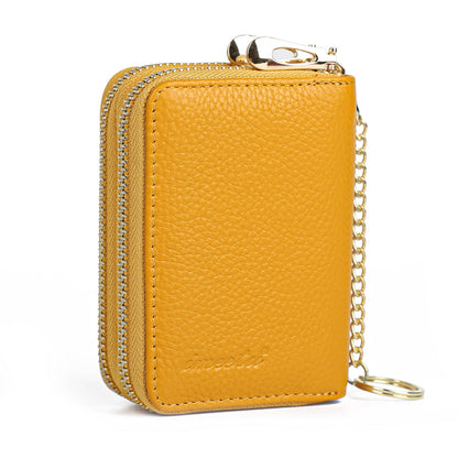 imeetu RFID Credit Card Wallet, Genuine Leather Zipper Card Case Holder with Removable Keychain(Max - Yellow)