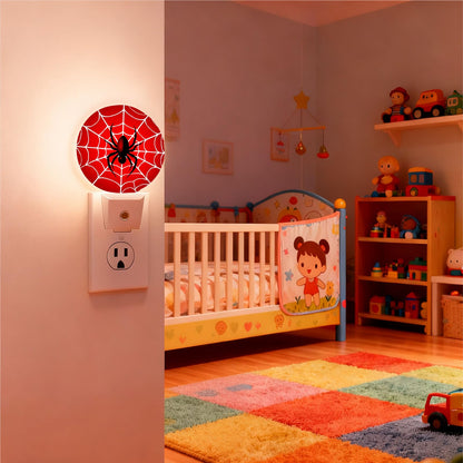 Mugod Red Spider Web Night Light Hero Theme Cartoon Nights Light Plug into Wall with Dusk-to-Dawn Sensor LED Nightlights 0.5W Sleep-Friendly for Teen Boys