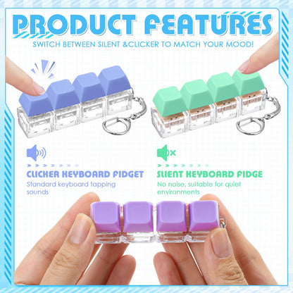 Halloscume 8 Pcs Silent and Click Keyboard Adult Fidget Clicker Toy 4-in-1 Keyboard Fidget Keychain Mechanical Key Button Clicker Stress Relief Gift for Office School Home (Macaron Color)