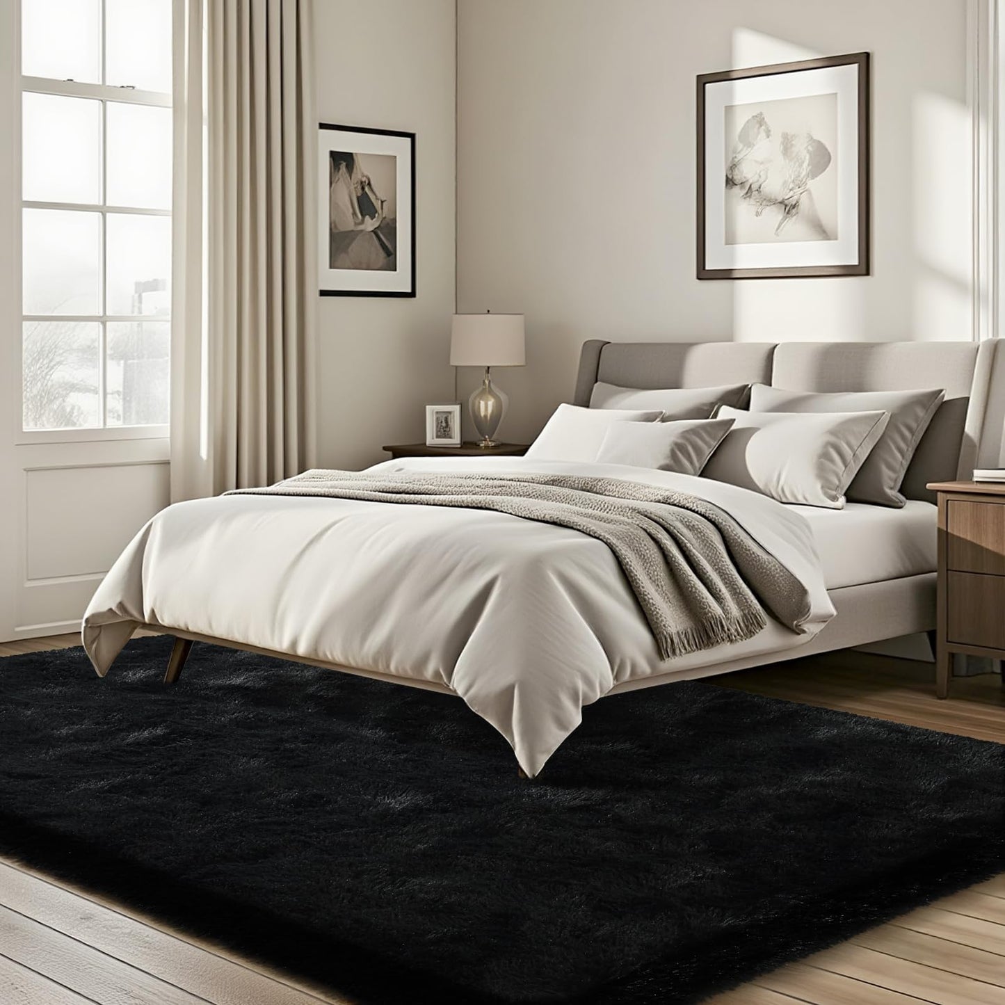 ISEAU Black Rug Super Soft Shaggy 4x6 Feet Rugs for Bedroom, Fluffy Area Rug for Living Room Floor Rug, Fuzzy and Comfy Carpet Nursery Shag Rug for Kids Boys Room Decor