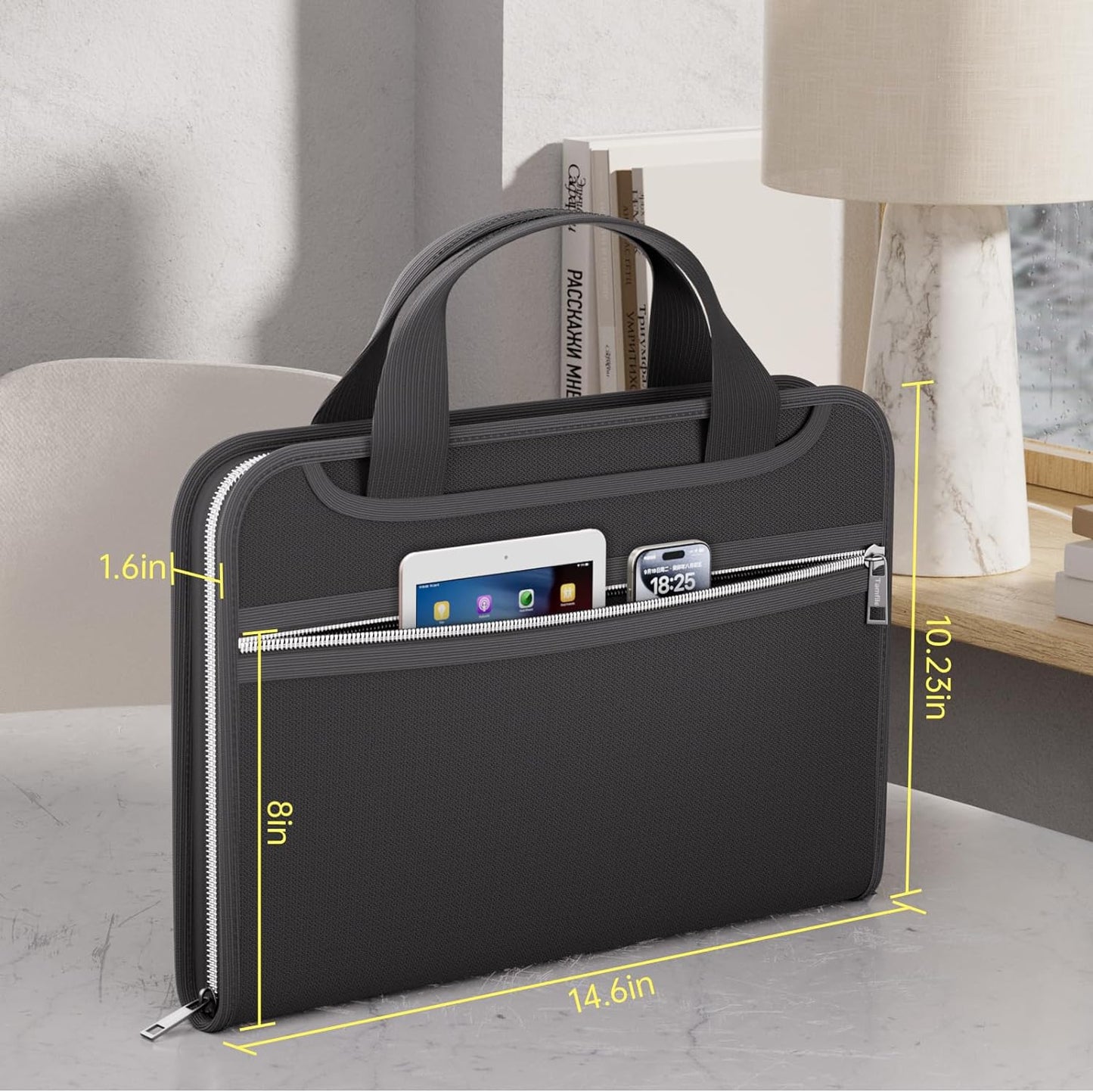Tamfile Fireproof Accordion File Organizer with Handle, 13 Pocket Transparent Expanding File Folder with Zipper & Labels, File Folder with Multi-Pockets Paper Organizer Folder for Letter A4 Files