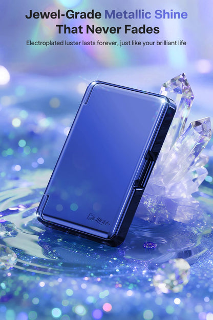 Meifigno Strong Magnetic Phone Wallet with Mirror & Kickstand, Magnetic Phone Card Holder (3-4 Cards & Cash) Compatible with iPhone 17/16/15/14/13/12 Series, Metal Plating Glossy, Deep Blue