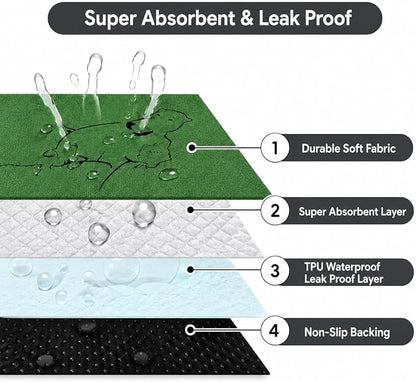2 Pack Washable Pee Pads for Dogs 36"x51", Reusable Training Puppypads Absorbency Non-Slip & Leak-Proof for Pet Whelping Box Playpen Crate Sofa Bed Floors (Green)